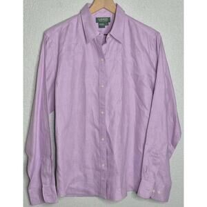 Lauren Ralph Lauren Womens 100% Linen Button Down Shirt Purple Size L Long Sleev